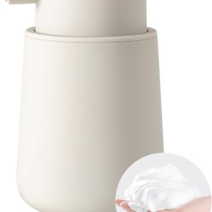 Matte Beige Foaming Hand Soap Dispenser Plastic 11 oz - Modern Minimalist Style for Bathroom & Kitchen Countertop Refillable