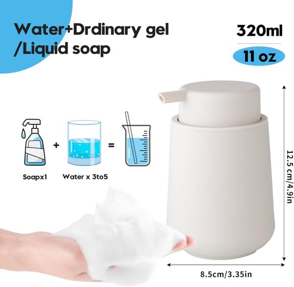 Matte Beige Foaming Hand Soap Dispenser Plastic 11 oz - Modern Minimalist Style for Bathroom & Kitchen Countertop Refillable - Image 4